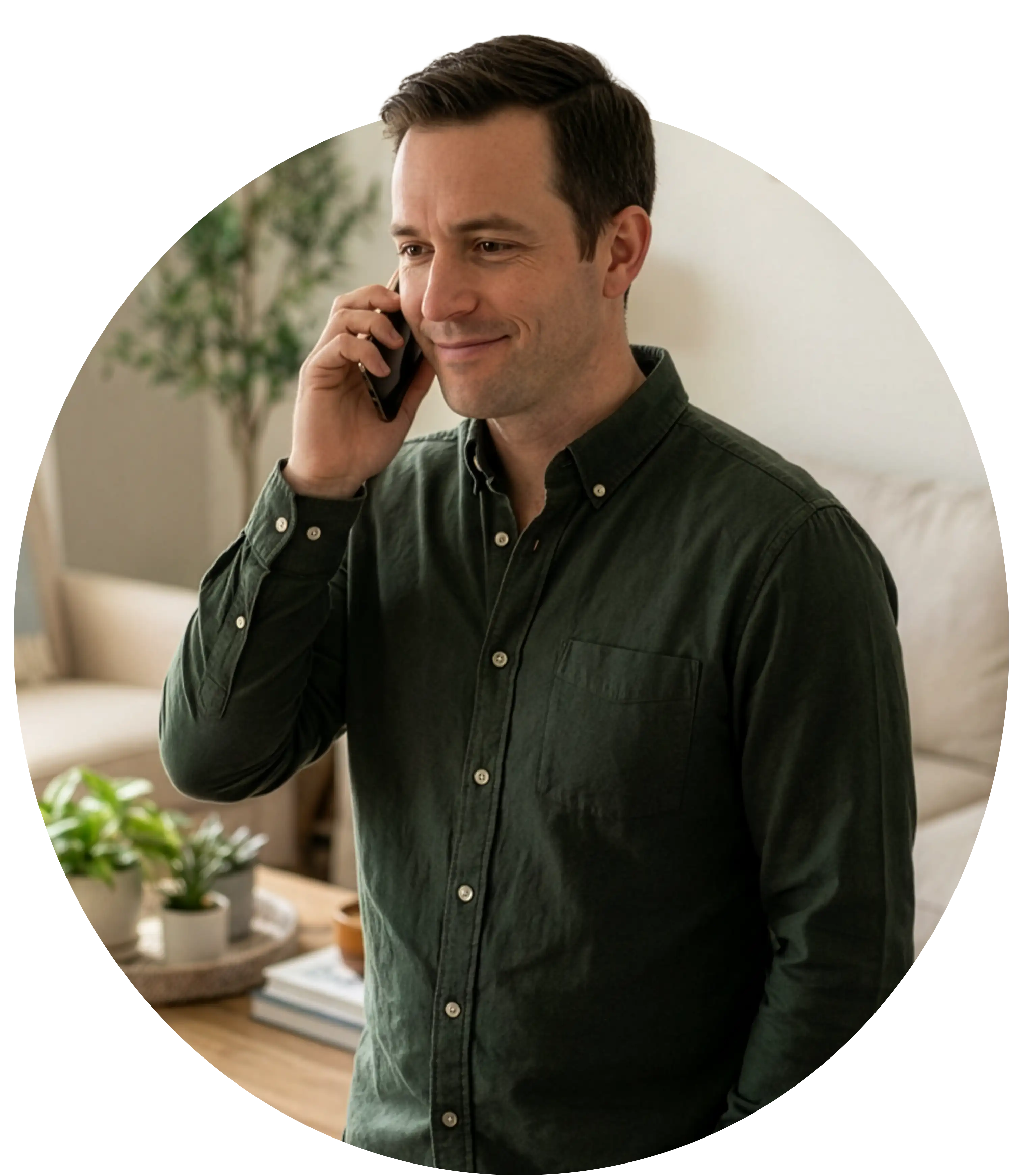 Home parlant per telèfon